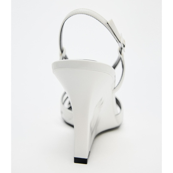 ZARA White Strappy Patent Wedge Heels NWT | Square Toe Sandals - Picture 16 of 16